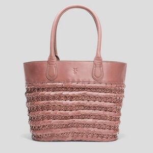 Rare FRYE Leather Woven Tote Shoulder Bag Satchel Taupe Basket Weave Boho